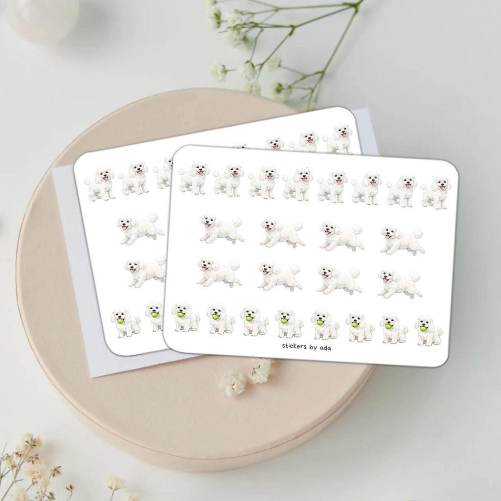White Poodle Stickers, Planner Journal Dog Art, Two Sheet Pack