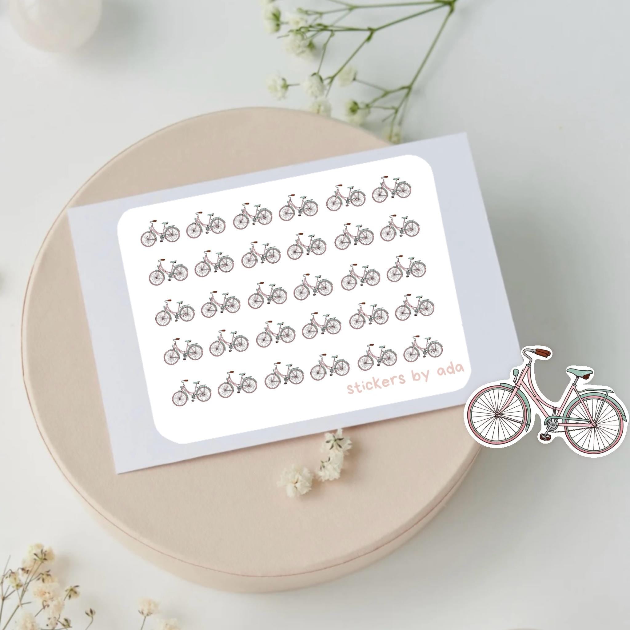 Mini bicycle stickers to use in a daily planner, bullet journal, calendar or agenda