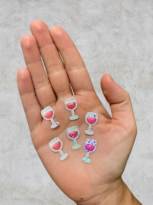 wine glasses | mini holographic stickers, shinny glitter effect