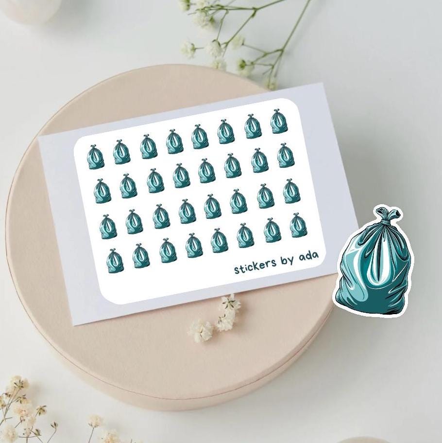 Mini trash bags stickers to use in a daily planner, bullet journal, calendar or agenda