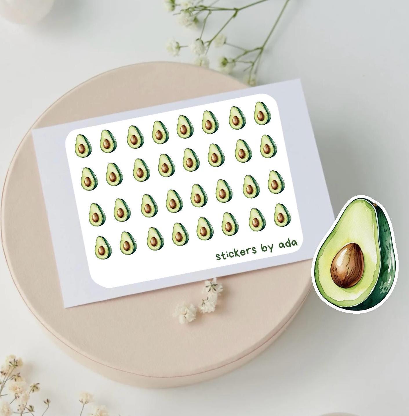 Mini Avocado Stickers: Planner, Journal, Vegan Food, guacamole, vegetable, alligator pear, tropical fruit