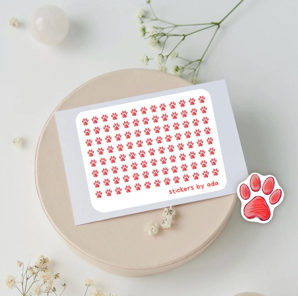 Micro Pet Paw Stickers: Red Journal Planner Stickers