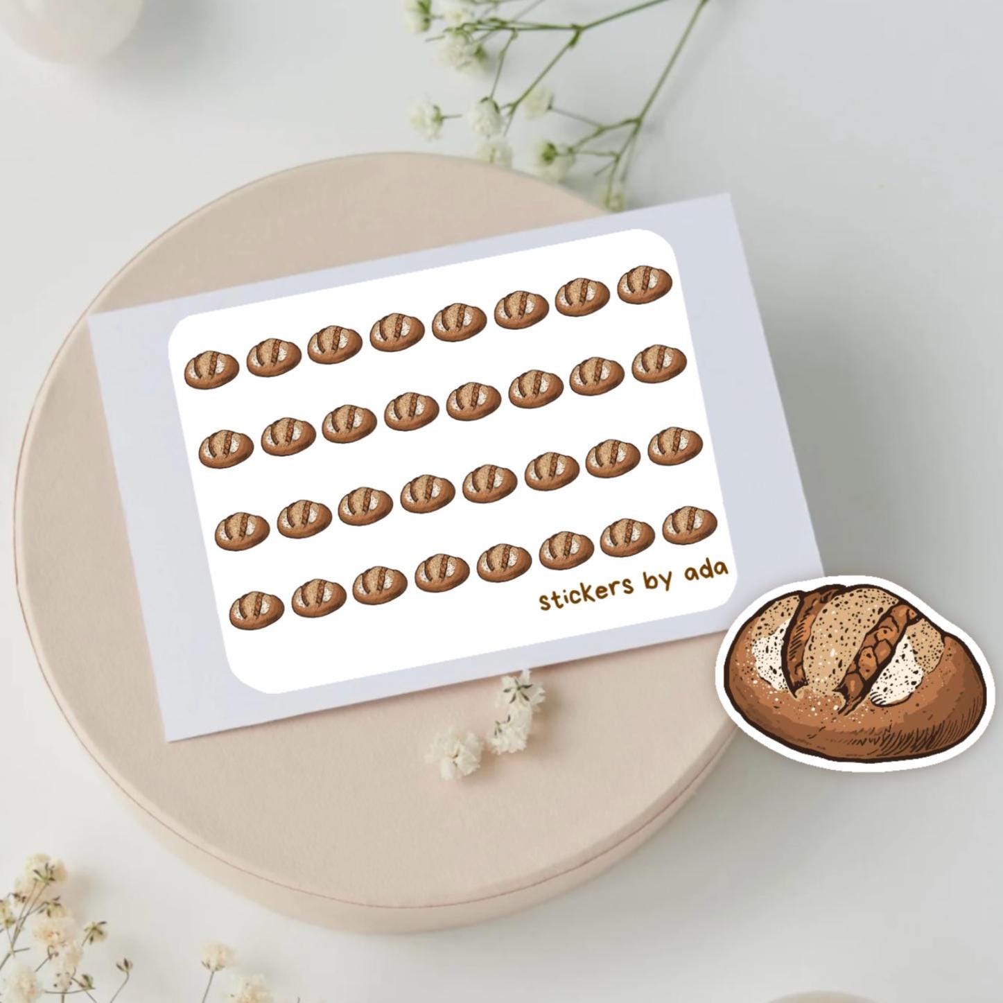 Mini sourdough bread stickers to use in a daily planner, bullet journal, calendar or agenda
