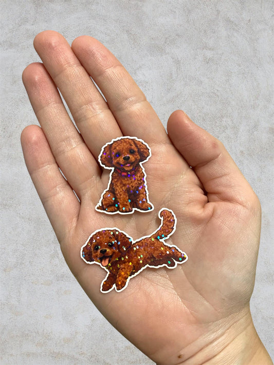 brown poodle 2 holographic stickers