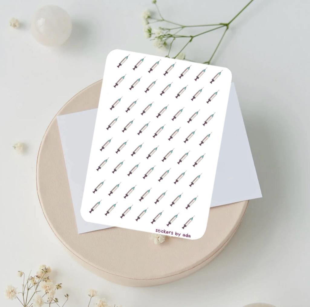 Mini syringe stickers to use in a daily planner, bullet journal, calendar or agenda
