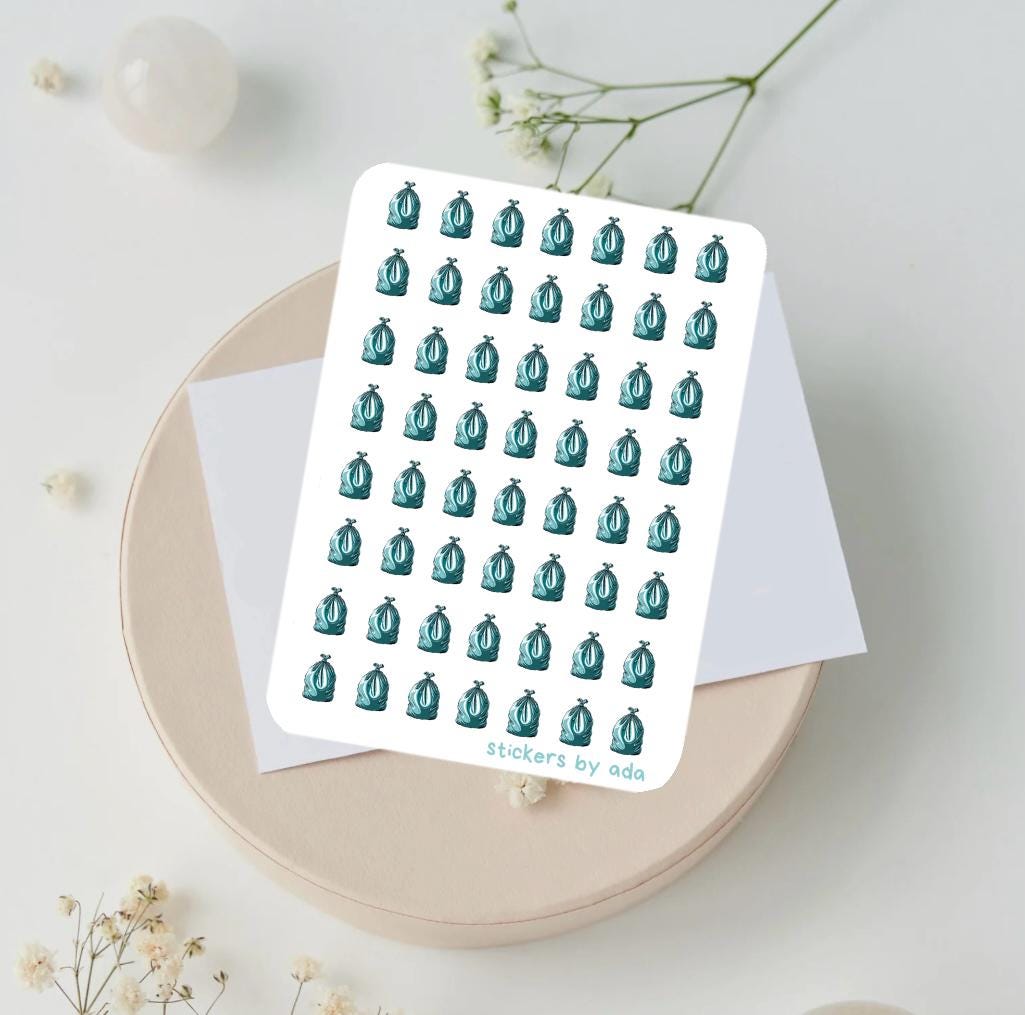 Mini trash bags stickers to use in a daily planner, bullet journal, calendar or agenda