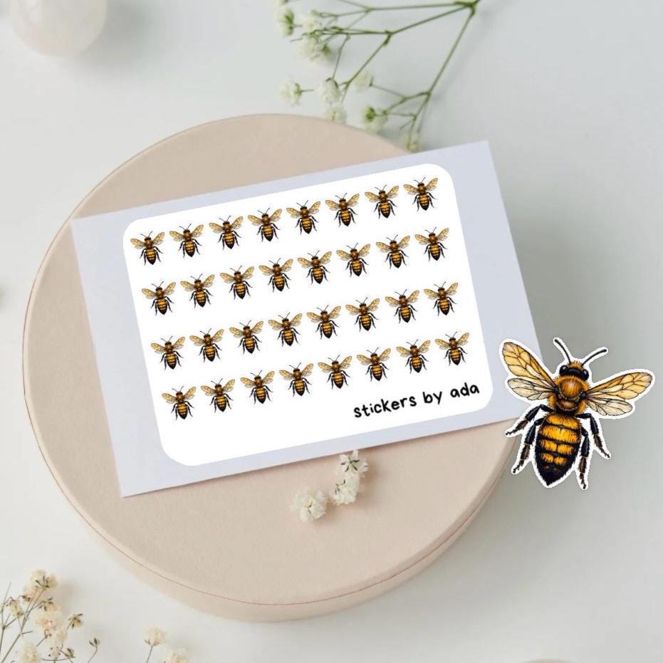 Mini bee stickers to use in a daily planner, bullet journal, calendar or agenda