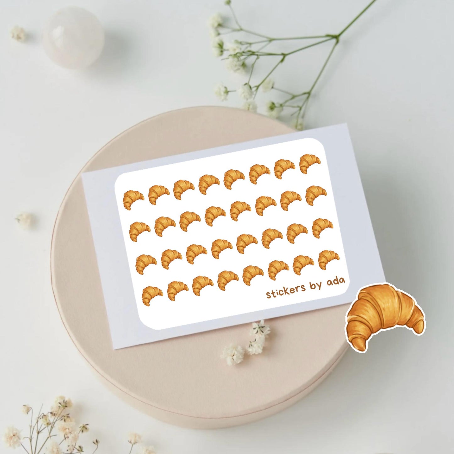 Mini croissant stickers to use in a daily planner, bullet journal, calendar or agenda