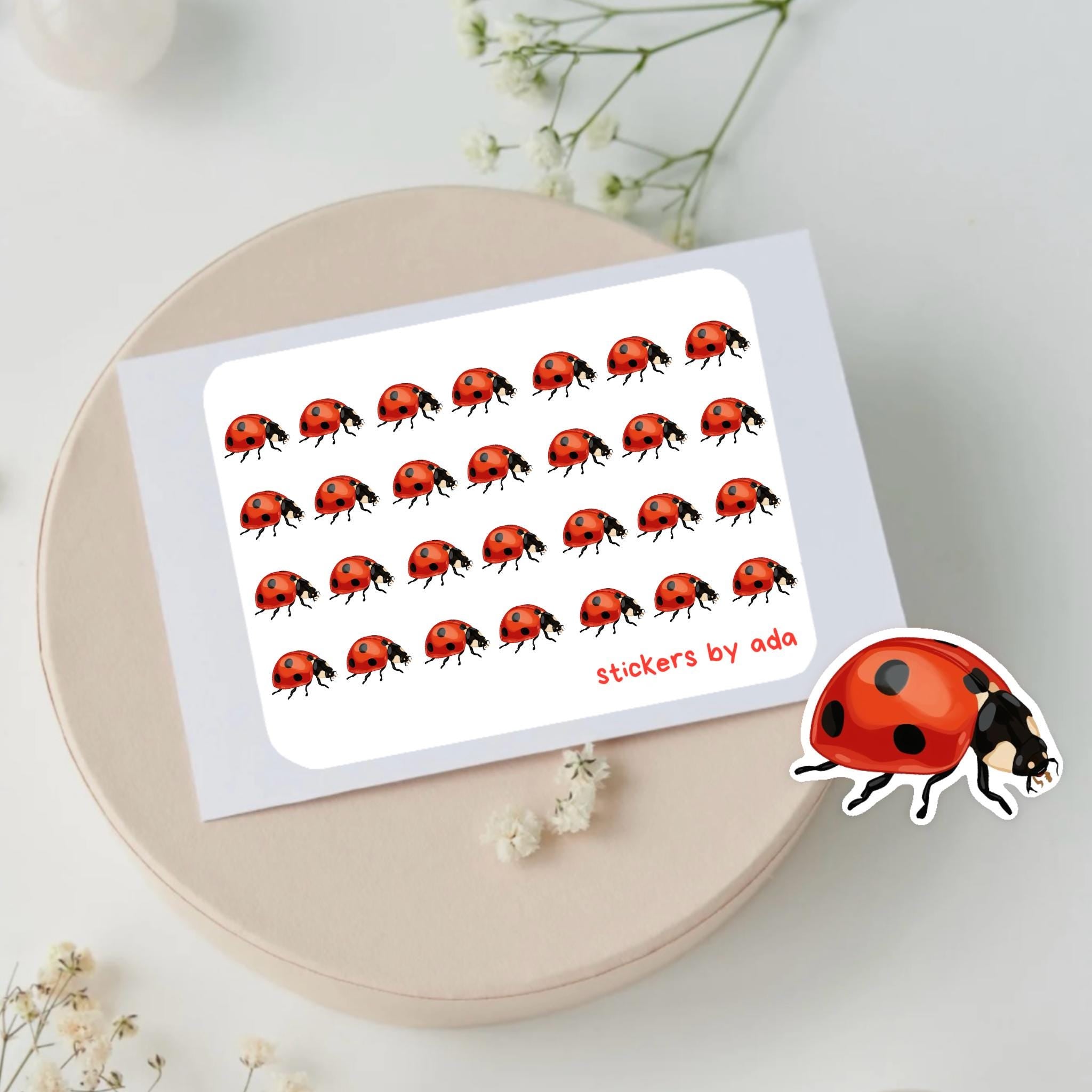 Mini ladybug stickers to use in a daily planner, bullet journal, calendar or agenda