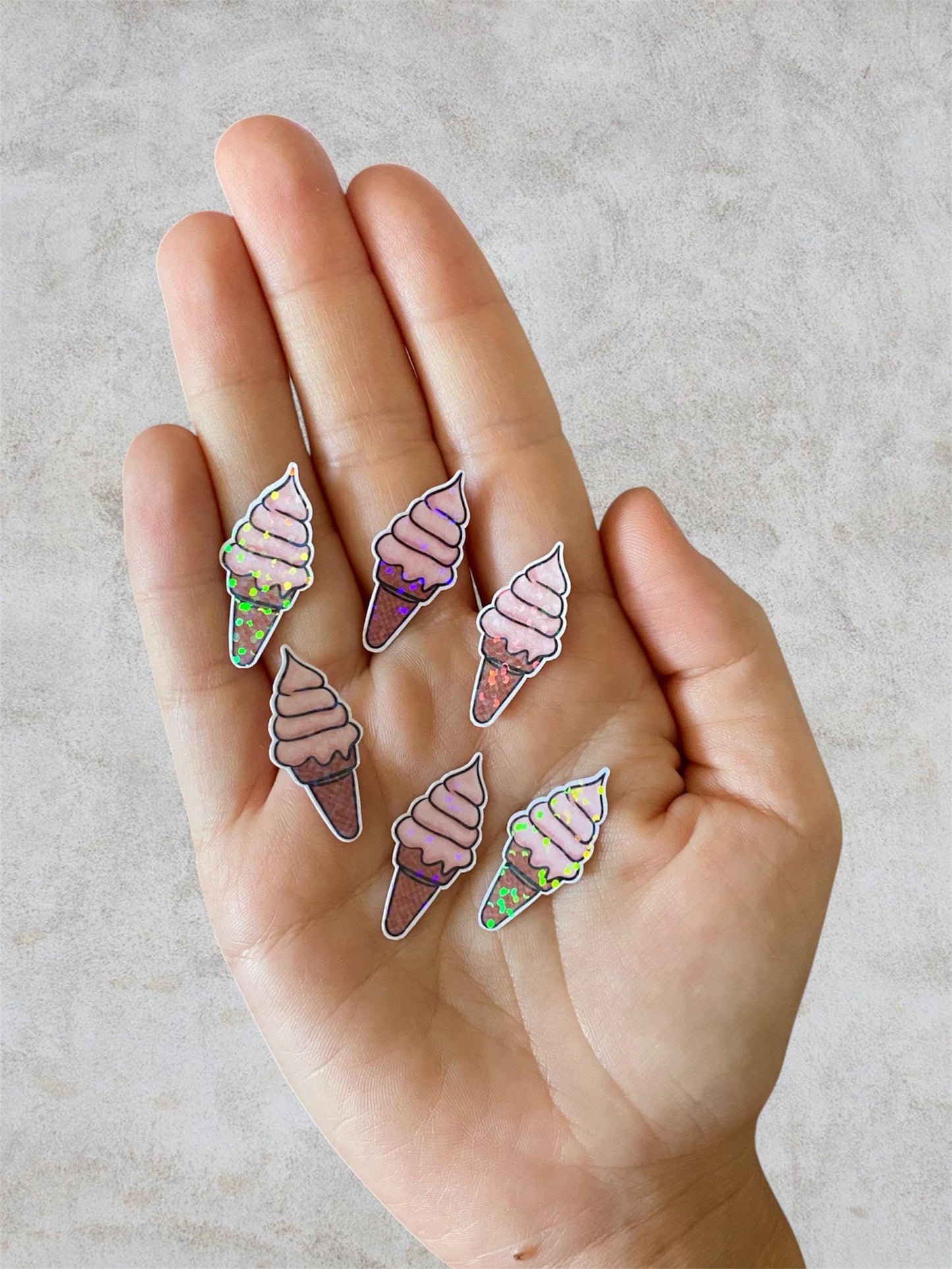 ice cream 6 mini holographic stickers