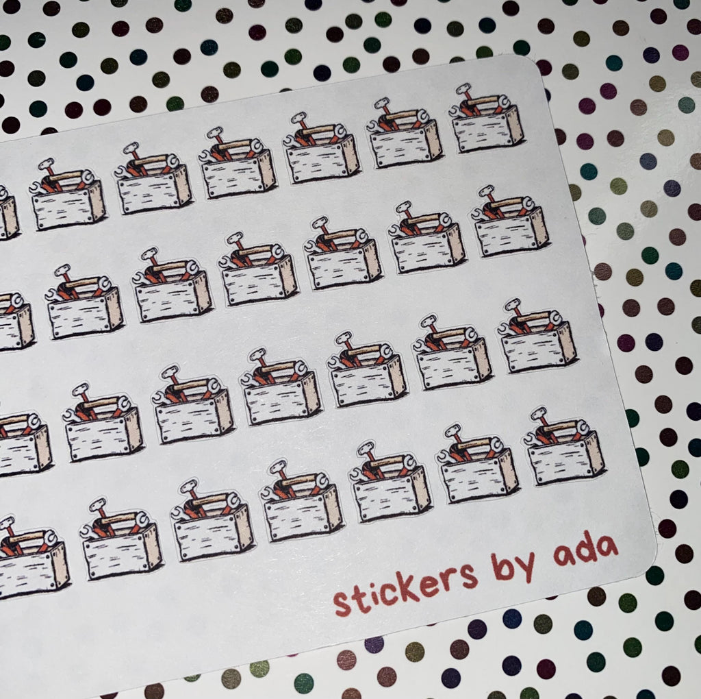 Mini toolbox stickers to use in a daily planner, bullet journal, calendar or agenda