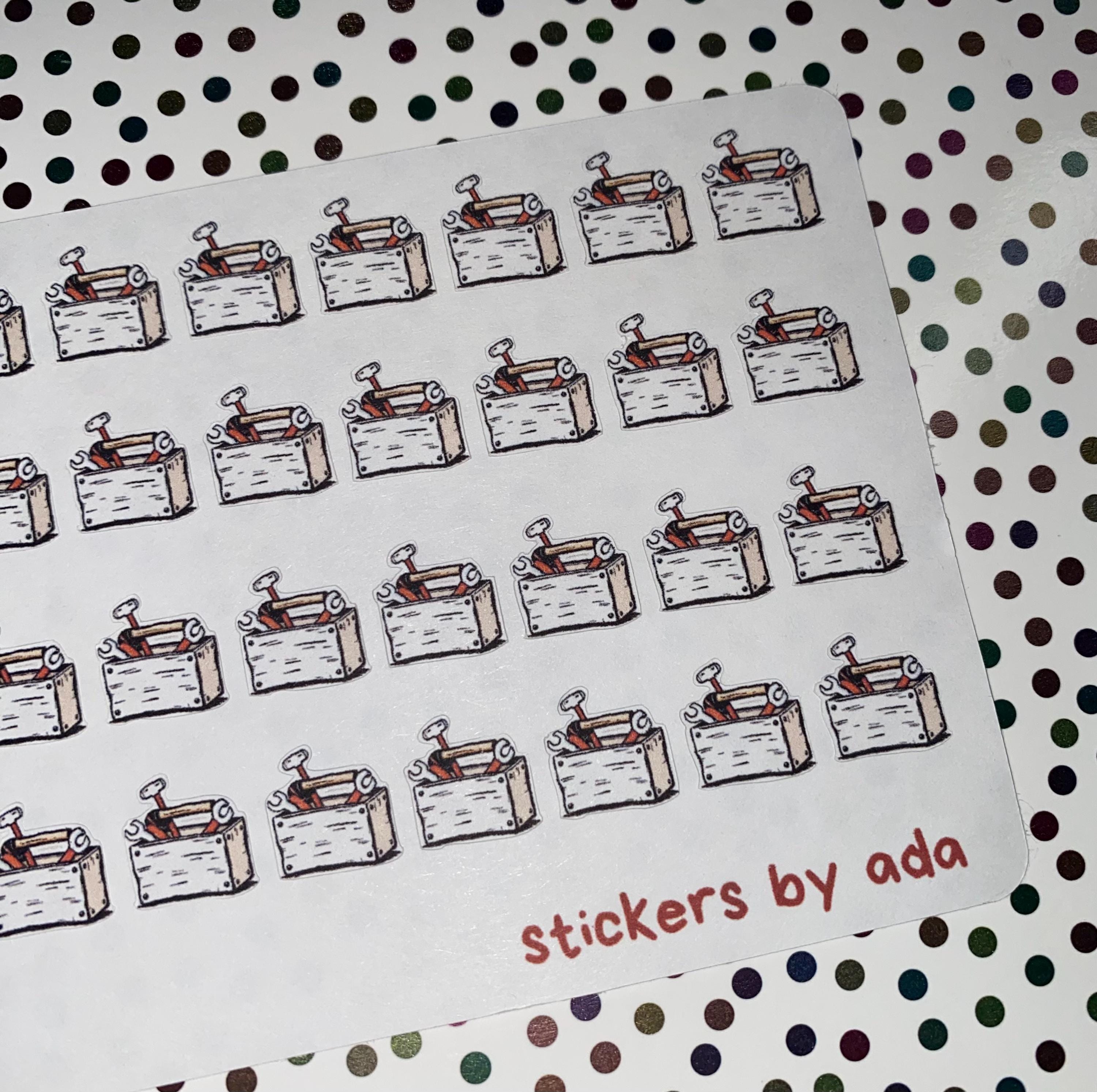 Mini toolbox stickers to use in a daily planner, bullet journal, calendar or agenda