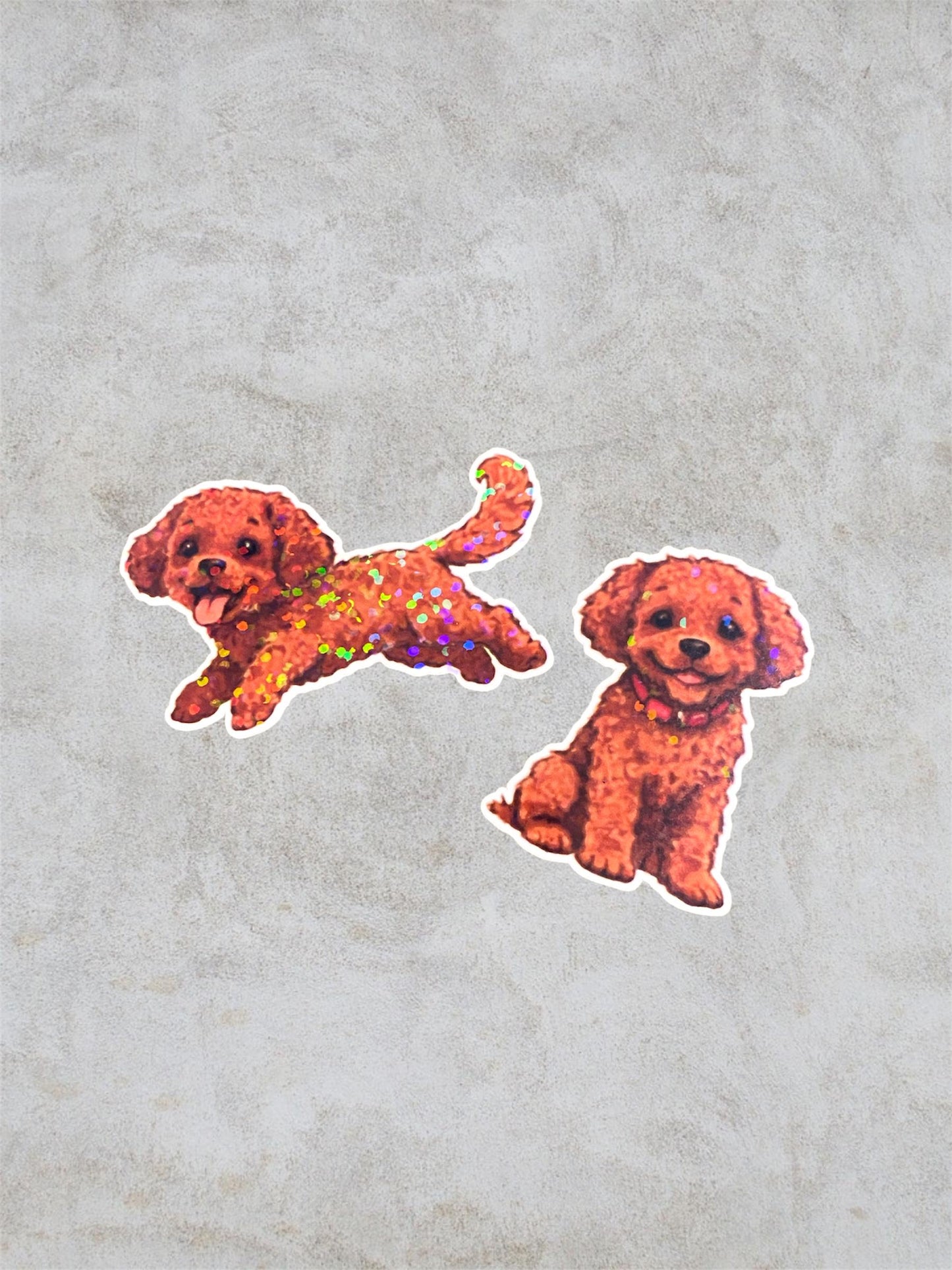 brown poodle 2 holographic stickers