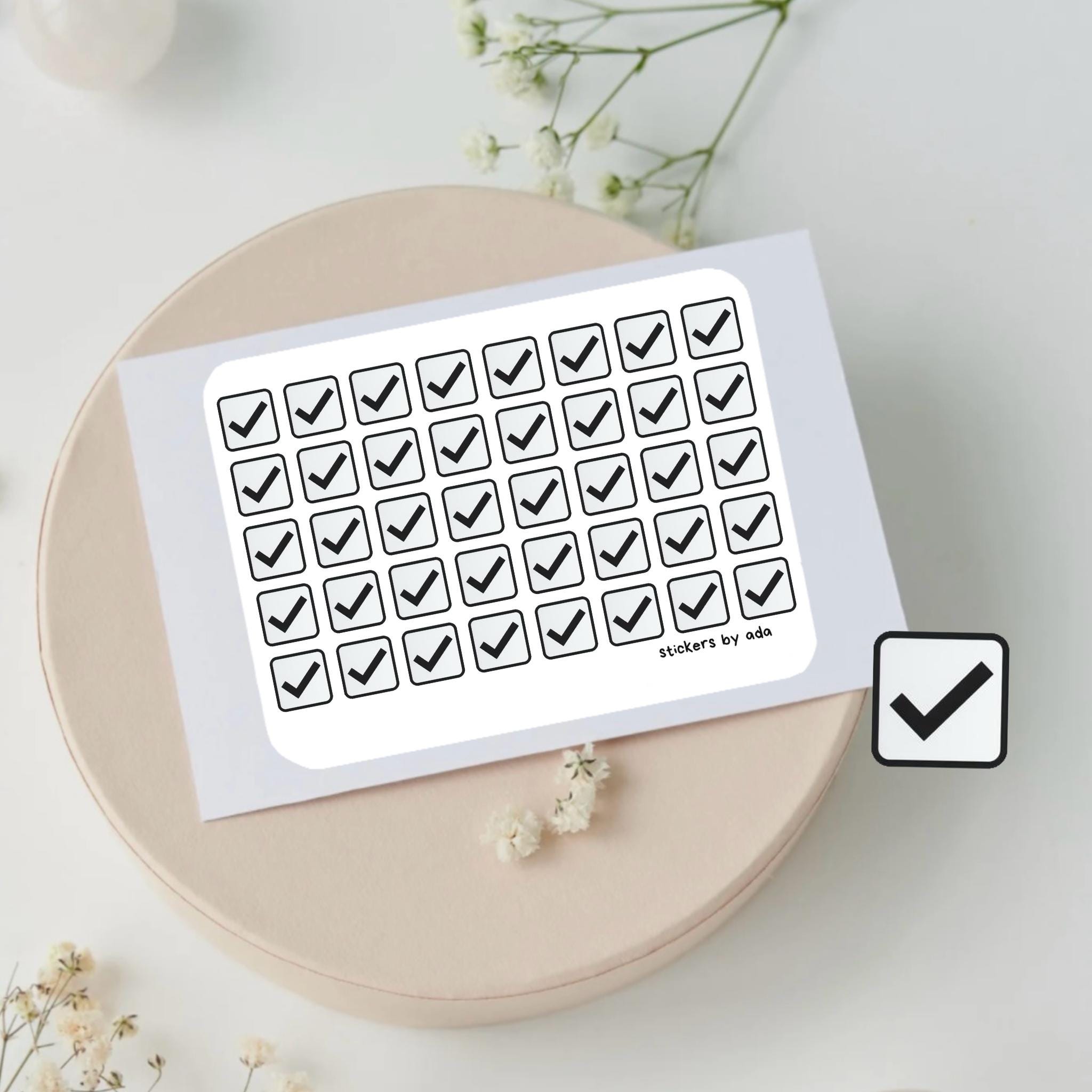 Mini check mark stickers to use in a daily planner, bullet journal, calendar or agenda