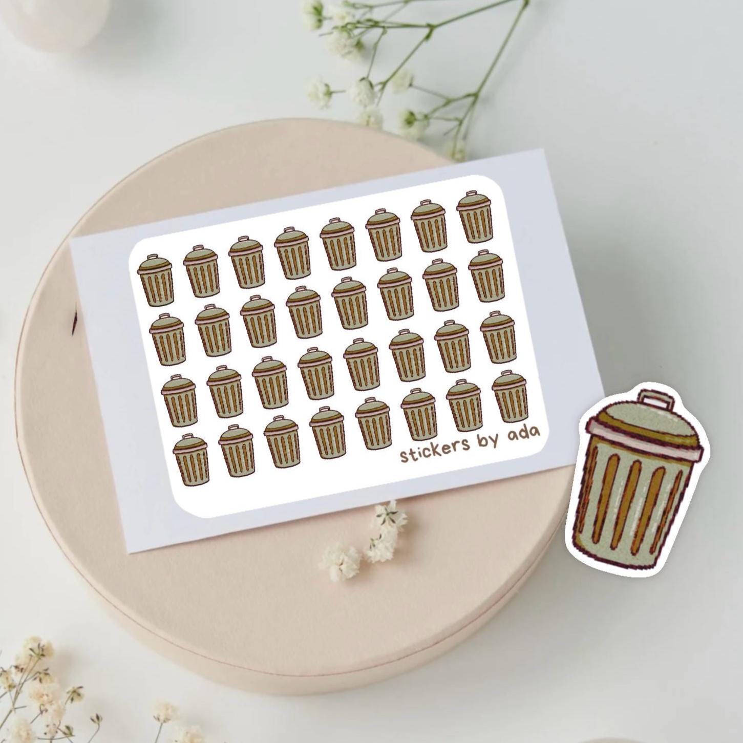 Trash Can Planner Stickers, Journal Scrapbooking Stickers