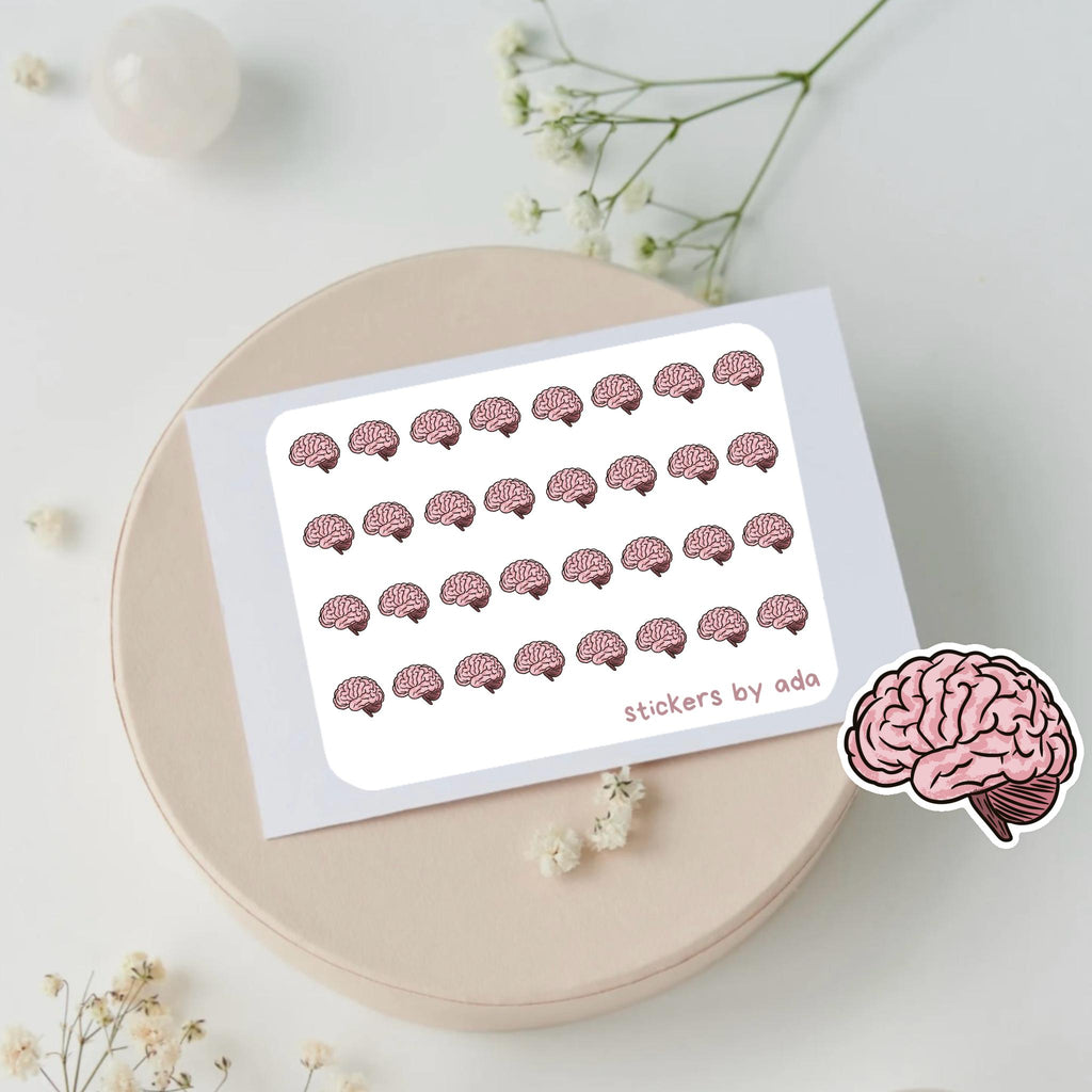 Mini brain stickers to use in a daily planner, bullet journal, calendar or agenda