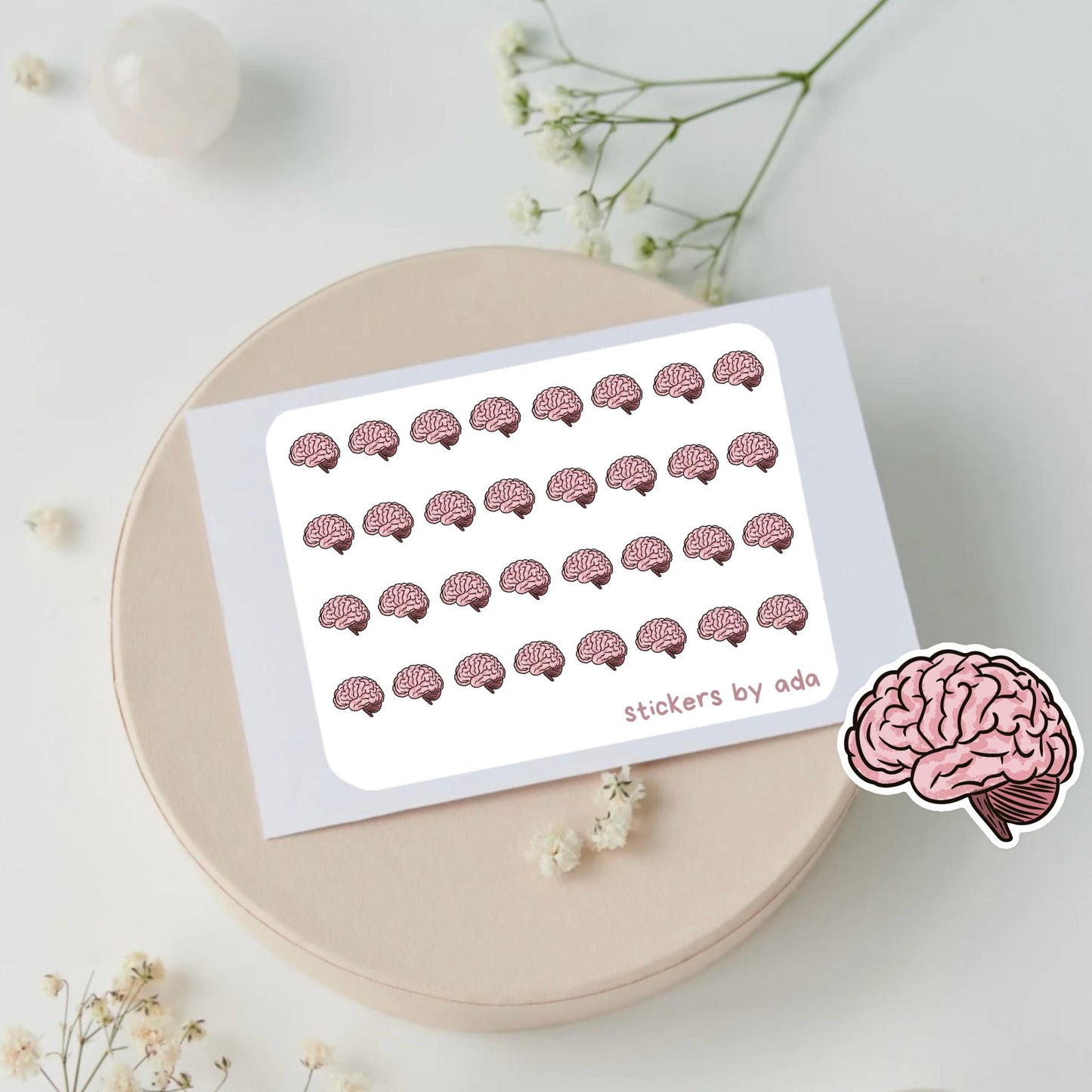 Mini brain stickers to use in a daily planner, bullet journal, calendar or agenda